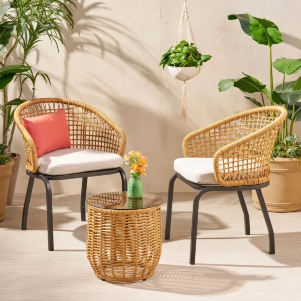 Outdoor Patio Bistro Set with Cushions – Beige/Off-White