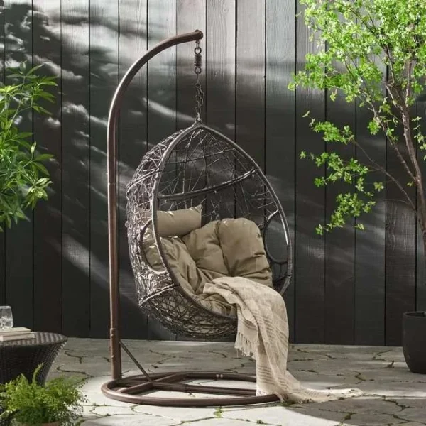 All Weather Wicker Single Seater Swing Chair (Dark Brown & Grey)