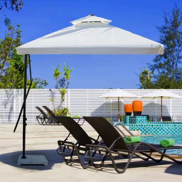 10ft Side Pole Square Shape Outdoor Umbrella With Marble Base (Off-White)