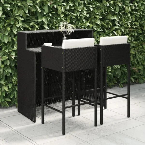 3 Piece Outdoor Patio Bar Set With Counter Heighted Table (Black & White)