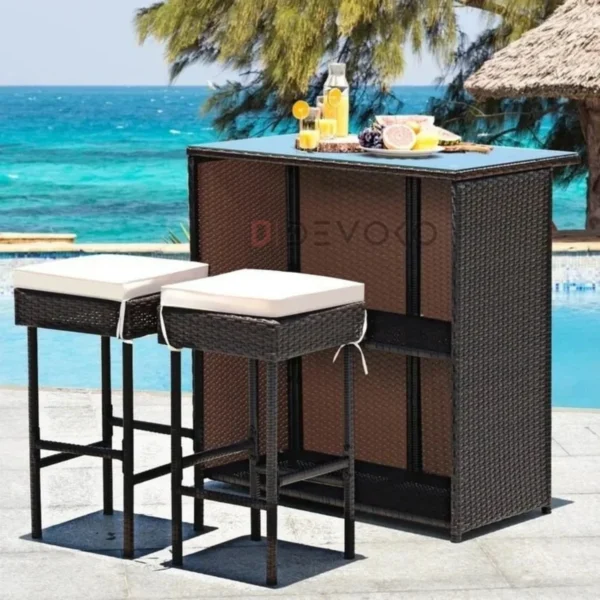3-Piece Outdoor Rattan Wicker Patio Bar Set