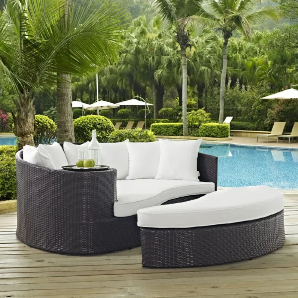 3pcs Outdoor Rattan & Wicker Sofa Daybed (Dark Brown/Beige)