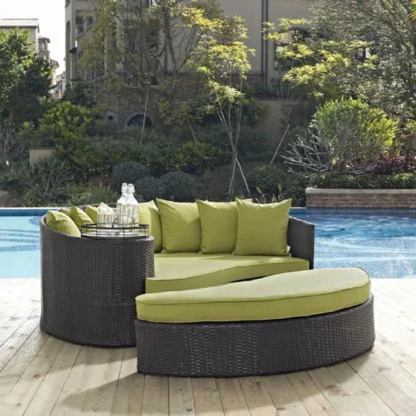 Wicker Rattan Sofa Set (Dark Brown/Green)