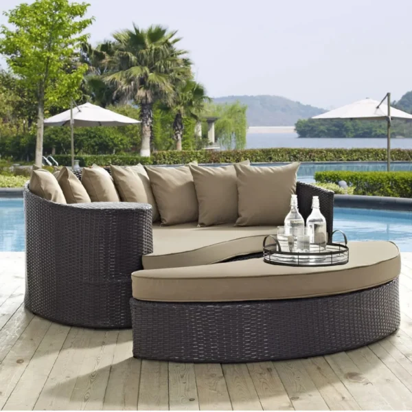 Wicker Rattan Sofa Set (Dark Brown/Beige)