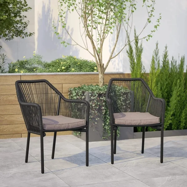 2-Seater Rope Chair Set with Cushion (Black/Cream)