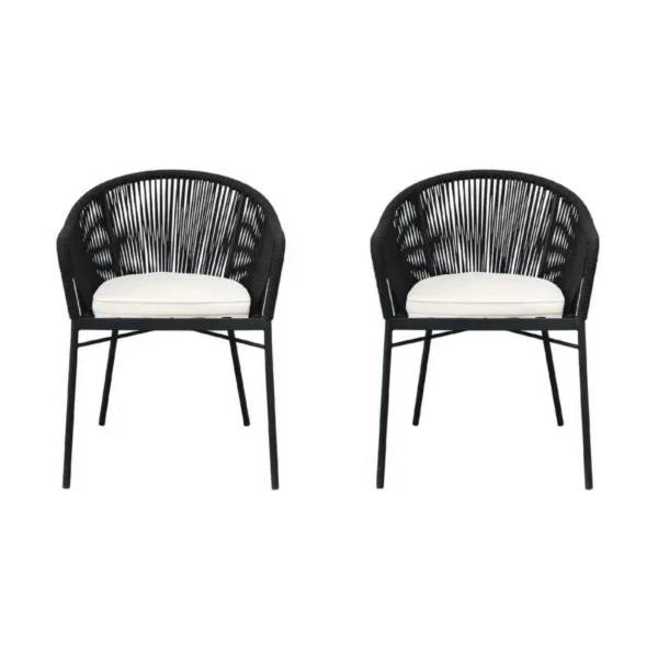 2-Seater Rope Chair Set with Cushion (Black/White)