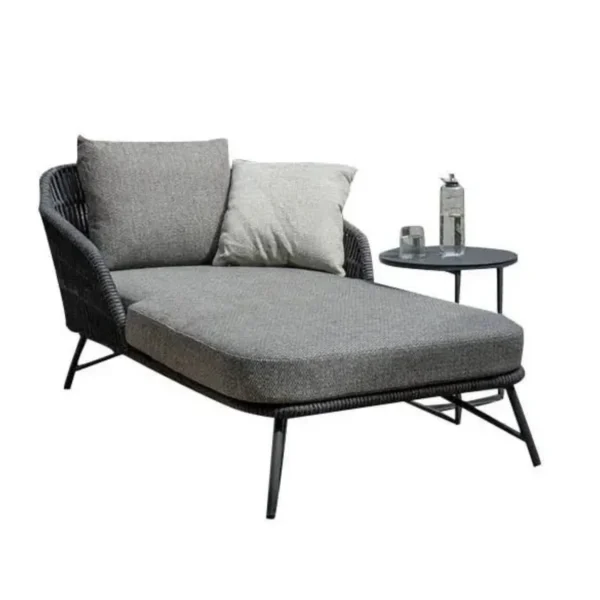 Grey Rope Daybed Set: Outdoor Patio Round Sofa, Side Table, Sun Lounger