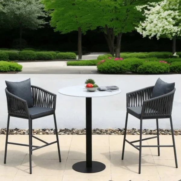 3 Piece Patio Rope Bar Furniture Set For Outdoor Indoor (Grey)