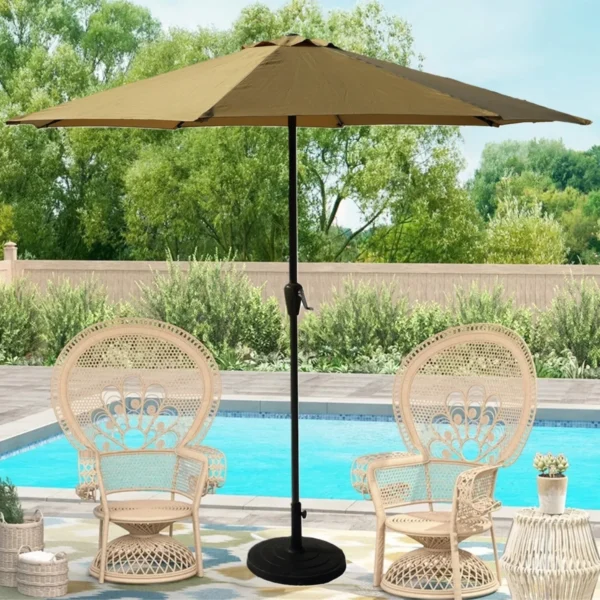 9ft Beige Color Outdoor Patio Umbrella UV-Resistant with Centre Pole Stand Ideal for Garden, Beach & Cafe