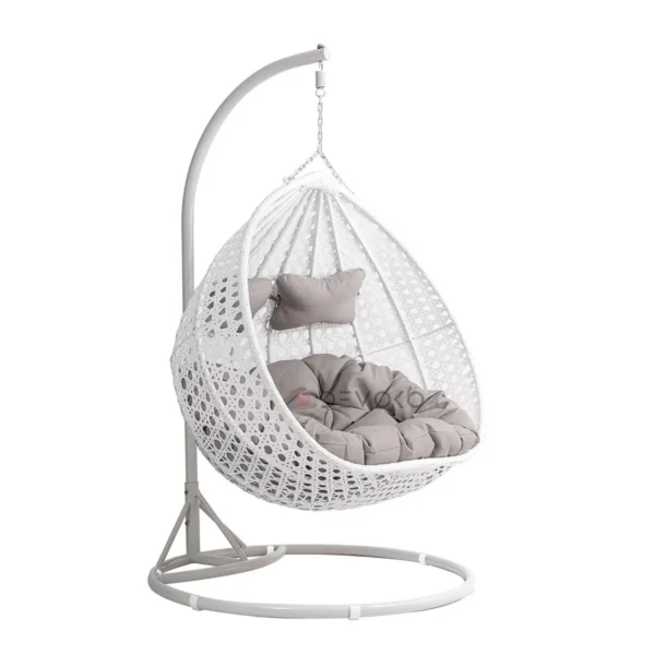 Double Seater Rattan & Wicker Swing (White & Grey)