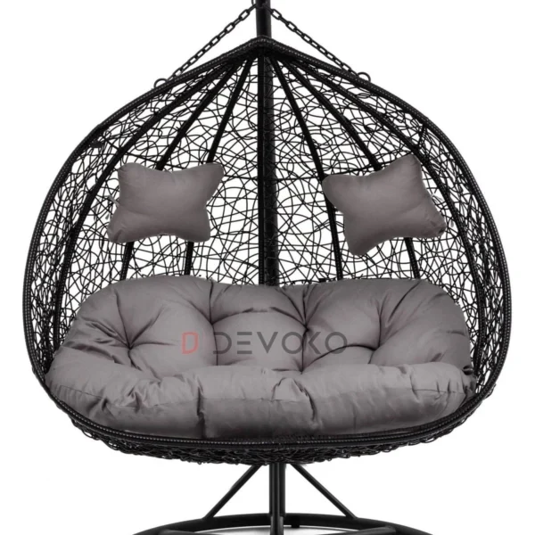 Double Seater Rattan & Wicker Swing (Black & Grey)
