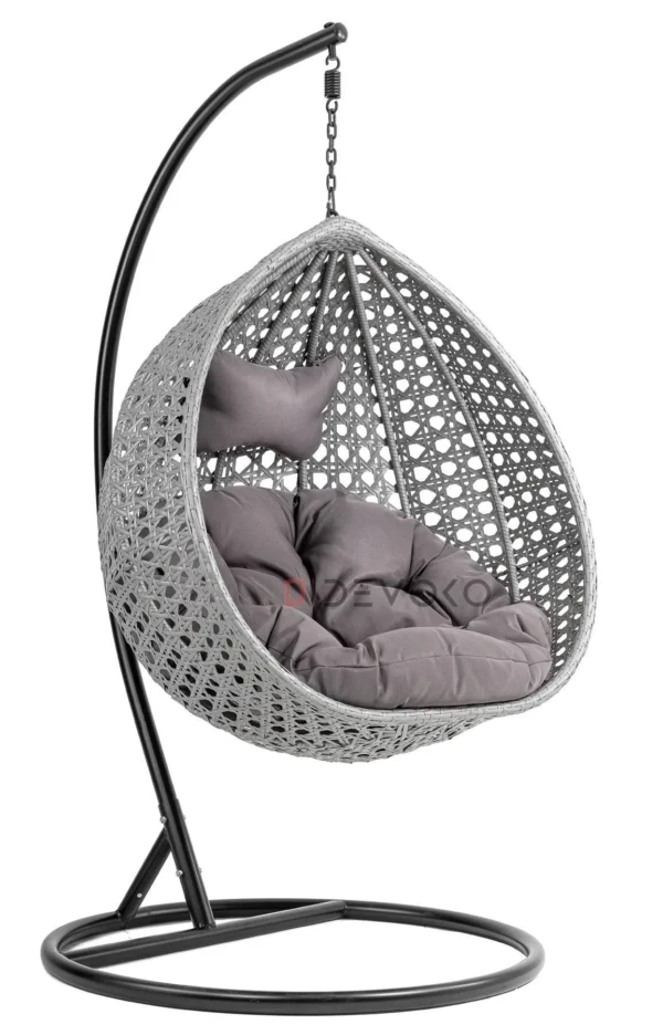 Single Seater Rattan & Wicker Swing (White & Grey)