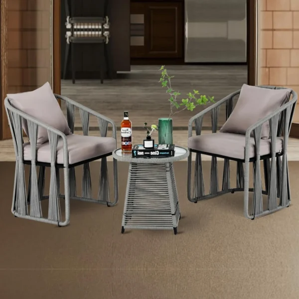 3-Piece Outdoor Rope Patio Set (Grey)