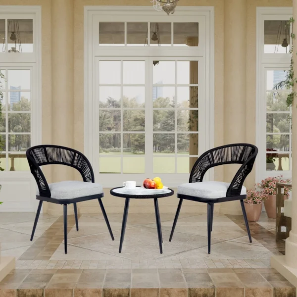 3-Piece Outdoor Rope Patio Set (Black & Grey)