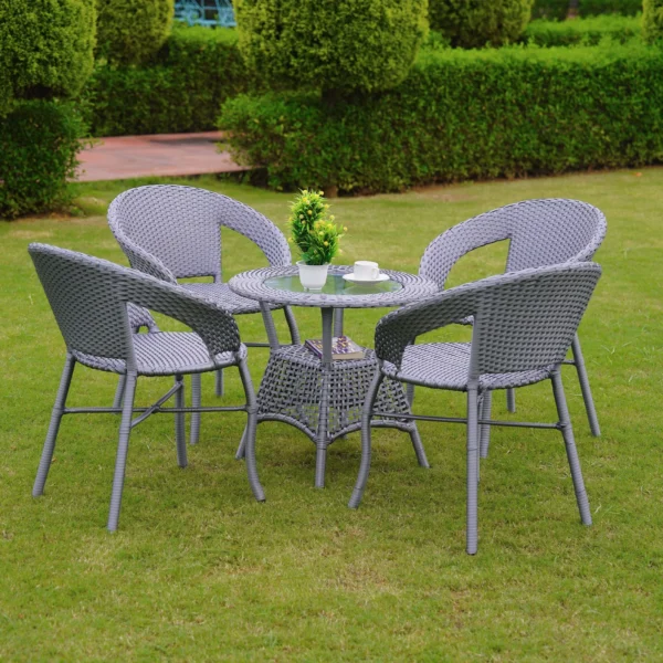 5-Piece Outdoor Rattan Wicker Patio Bistro Set (Silver Grey)