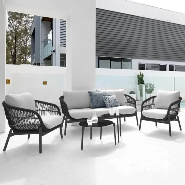 Outdoor Garden 4 Seater Rope Sofa(Black & Off-White)