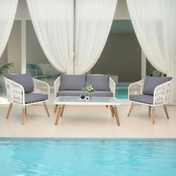 Outdoor Rope 4-Piece Sofa Set (White & Grey)