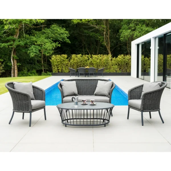 Outdoor Grey Rope 4 Piece Patio Sofa Set with Light Grey Cushions