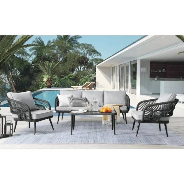 Rope Conversation Loveseat Set (Black /Light Grey)