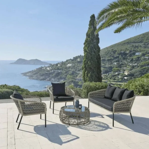 Patio Conversation Set (Beige/Black)