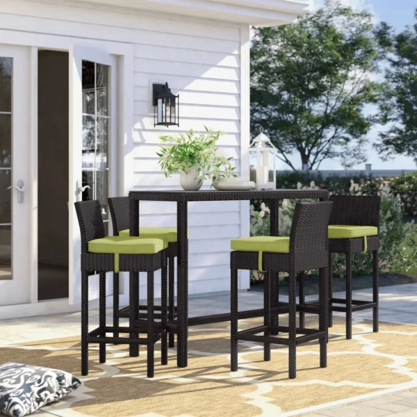 5 Piece Outdoor Bar Table & Chair Set All Weather Wicker Furniture(Dark Brown)