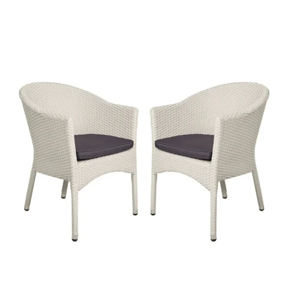 White Rattan & Wicker Patio Lounge Arm Chair with Cushions