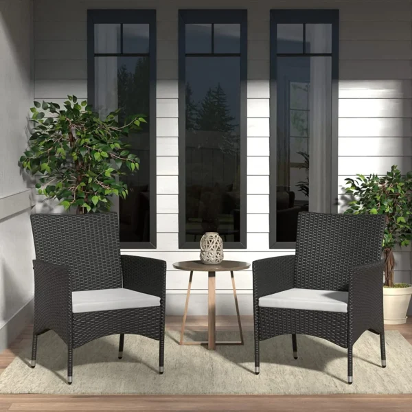 Wicker & Rattan Patio Dining Arm Chair(Black & White)