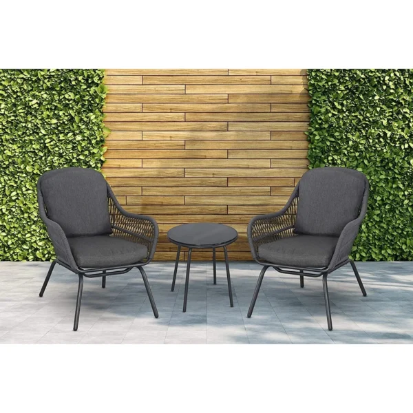 3-Piece Outdoor Conversation Set – Dark Grey