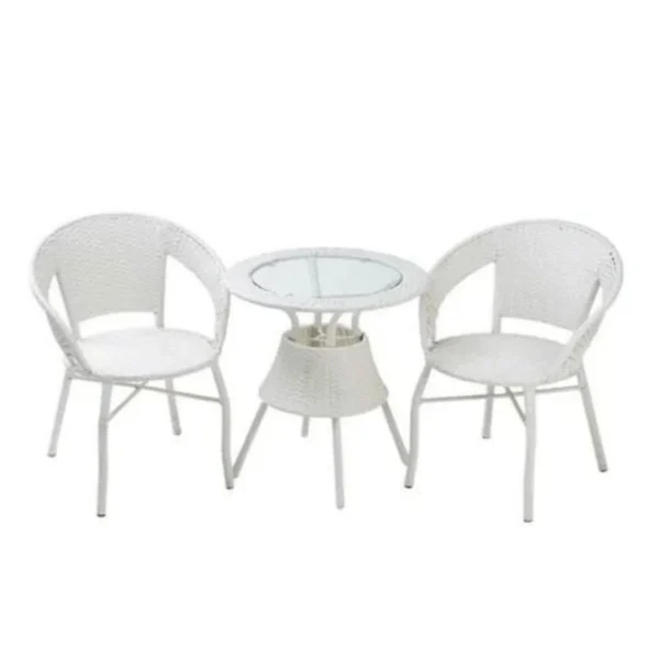 3-Piece Wicker Patio Furniture Set: White Outdoor Chairs and Coffee Table