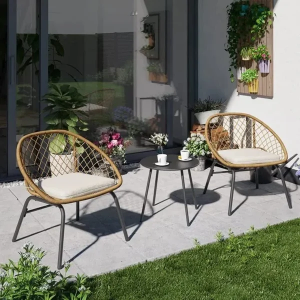 3-Piece Wicker Patio Set (Beige & White)