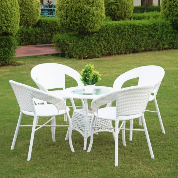 5-Piece Outdoor Rattan Wicker Patio Bistro Set (White)