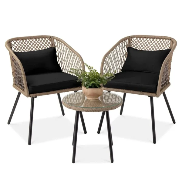 3-Piece Outdoor Rattan Furniture Set (Beige & Black)