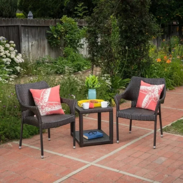 3-Piece Rattan Patio Furniture Set (Dark Brown)
