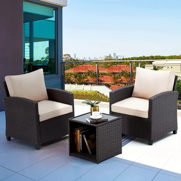 3PCS Rattan Conversation Set (Dark Brown & Cream)