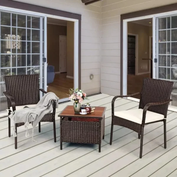 3-Piece Rattan Patio Furniture Set (Dark Brown/White)