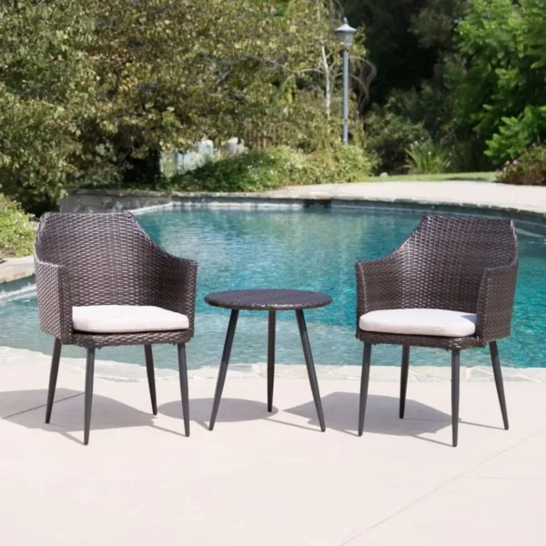 3-Piece Rattan Patio Furniture Set (Dark Brown/Off-white)