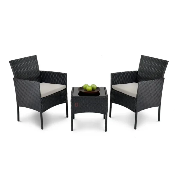 Outdoor Rattan Patio Sofa Set: 3-Piece Sectional in Black & Grey