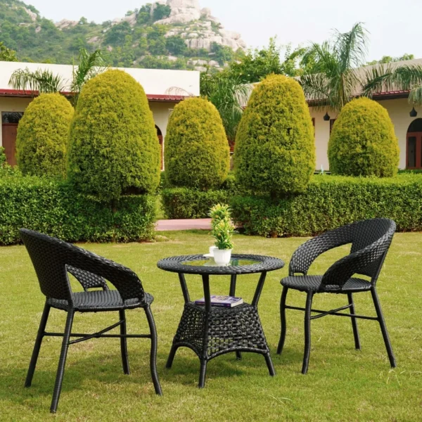 Outdoor All Weather Rattan Wicker 3-Piece Patio Bistro Set (Black)