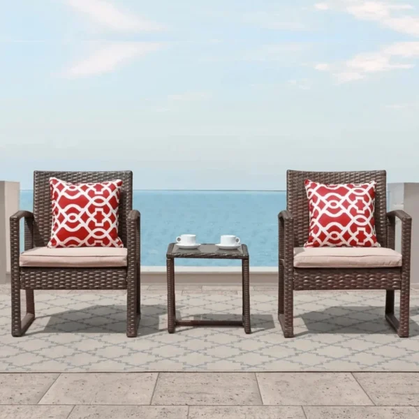 Outdoor 3 Piece Dark brown Wicker Patio Set with Table