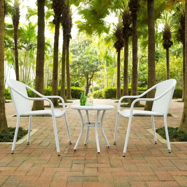 White Rattan Outdoor Furniture Set – 3-Piece