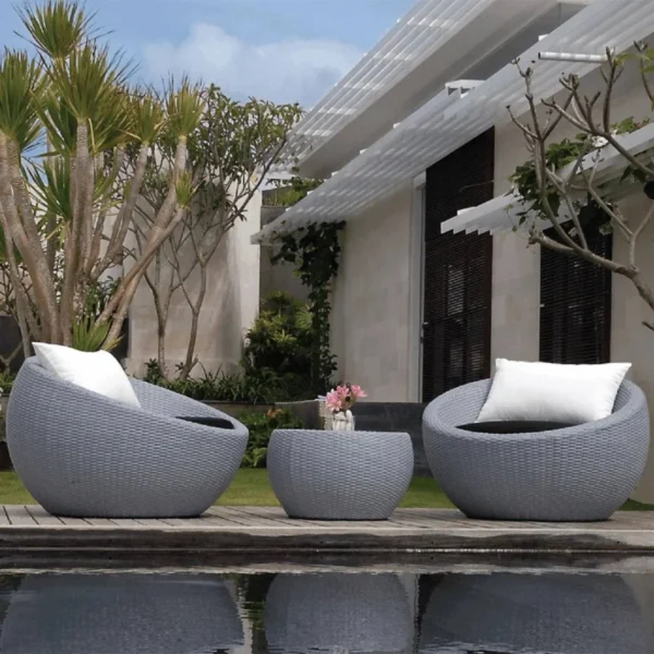 3 Piece Circular Outdoor Patio Set (Grey & Black)