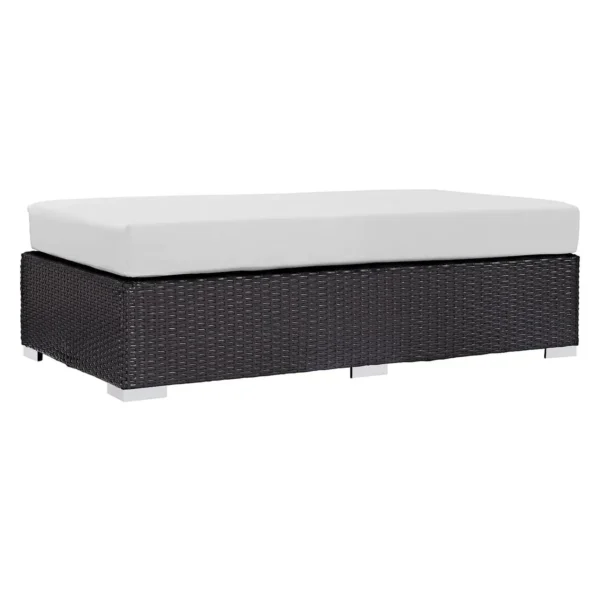 Wicker Rattan Patio Ottoman (Dark Brown/White)