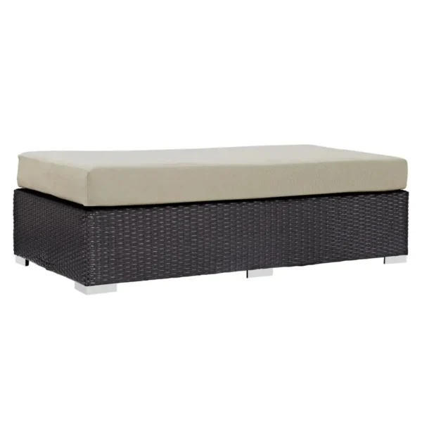 Wicker Rattan Patio Ottoman (Dark Brown/Beige)