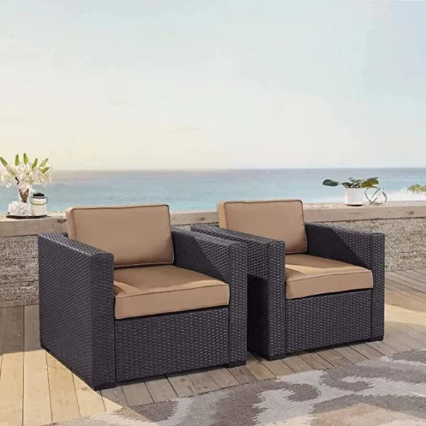 Outdoor Patio Sofa Set With Cushions (Dark Brown & Beige)