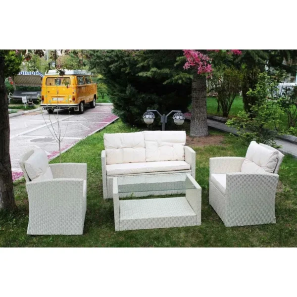 4PCS Patio Wicker Furniture Set (Grey & Cream)