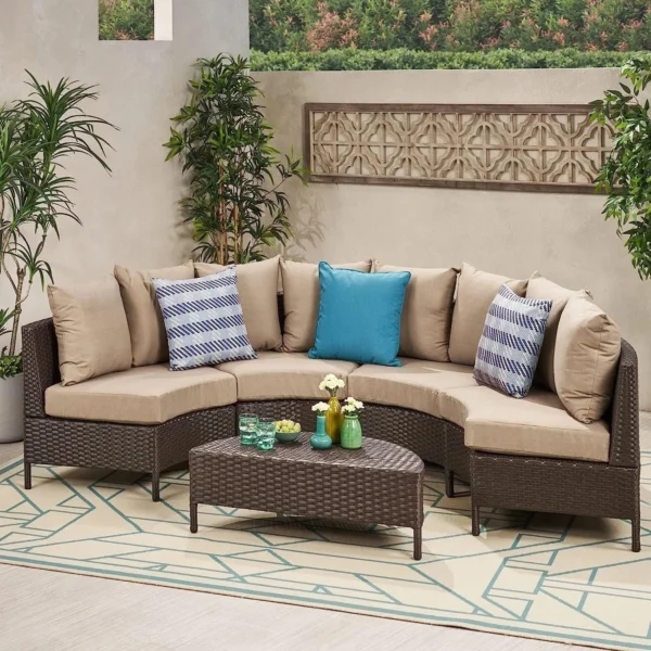Oval Shape Patio Furniture Set (Dark Brown/Cream)