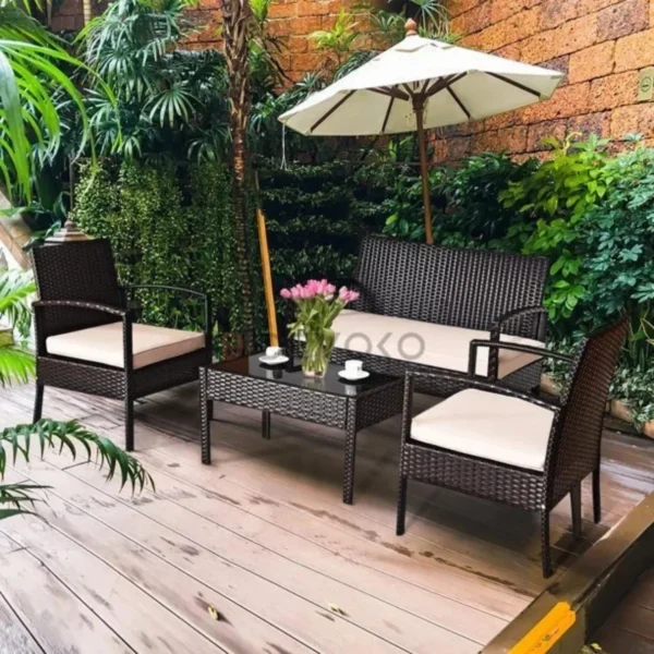 Outdoor Rattan Wicker Patio Furniture Set – Dark Brown/Cream