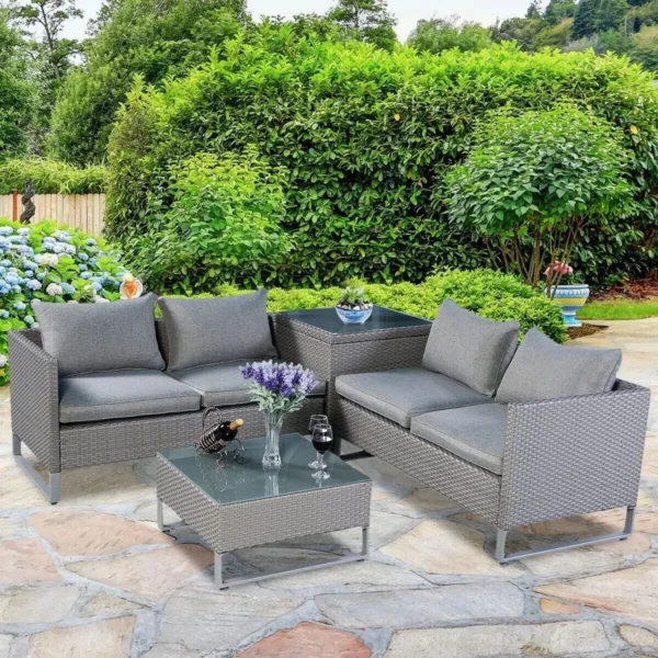Rattan 4-Seater Sofa Set (Grey)
