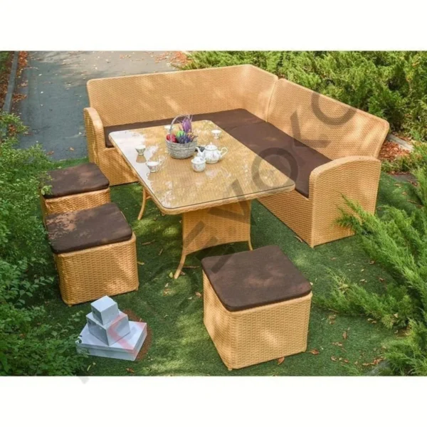 All-Weather HDPE Rattan Wicker Patio Sofa Set (Beige/Dark Brown)