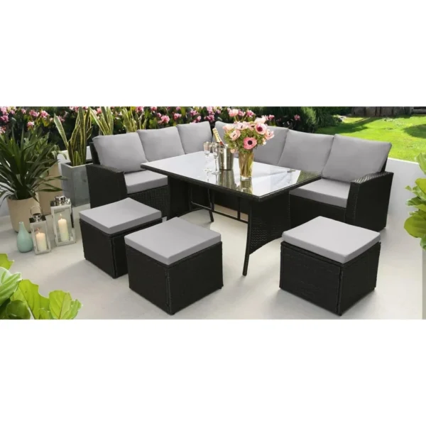 6-Piece Patio Furniture Set – Black & Grey Outdoor Dining Conversation Set